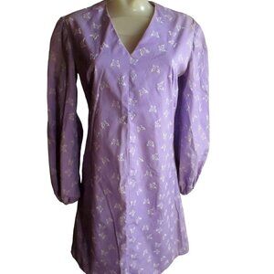 Small Vintage Women's Dress Cottage Core Butterfly Print Lilac Handmade 1970's